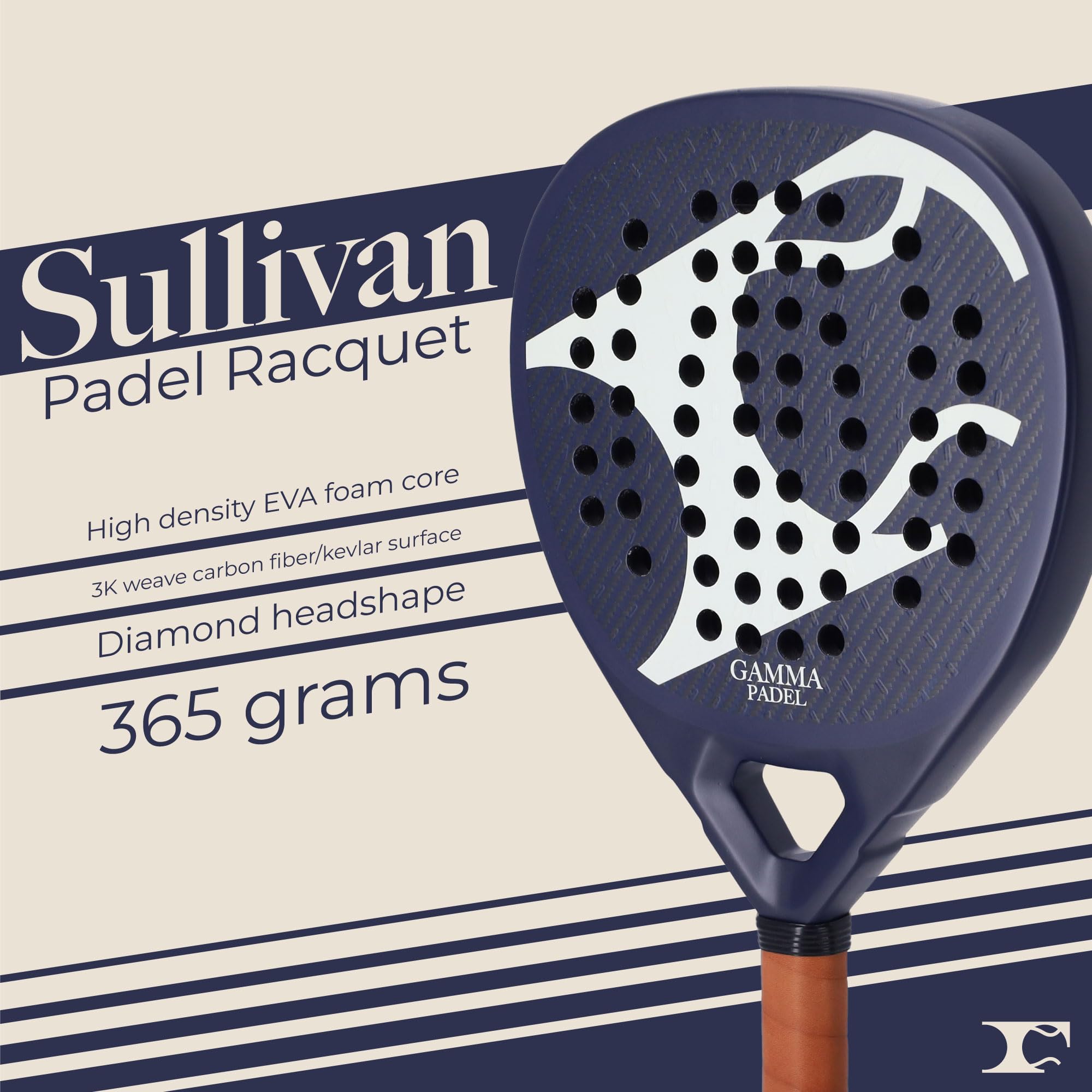 GAMMA Sullivan - Racchetta da padel a forma di diamante per giocatori intermedi, superficie in fibra di carbonio e kevlar, nucleo in EVA ad alta densità, design ad alta resistenza, con copertura per