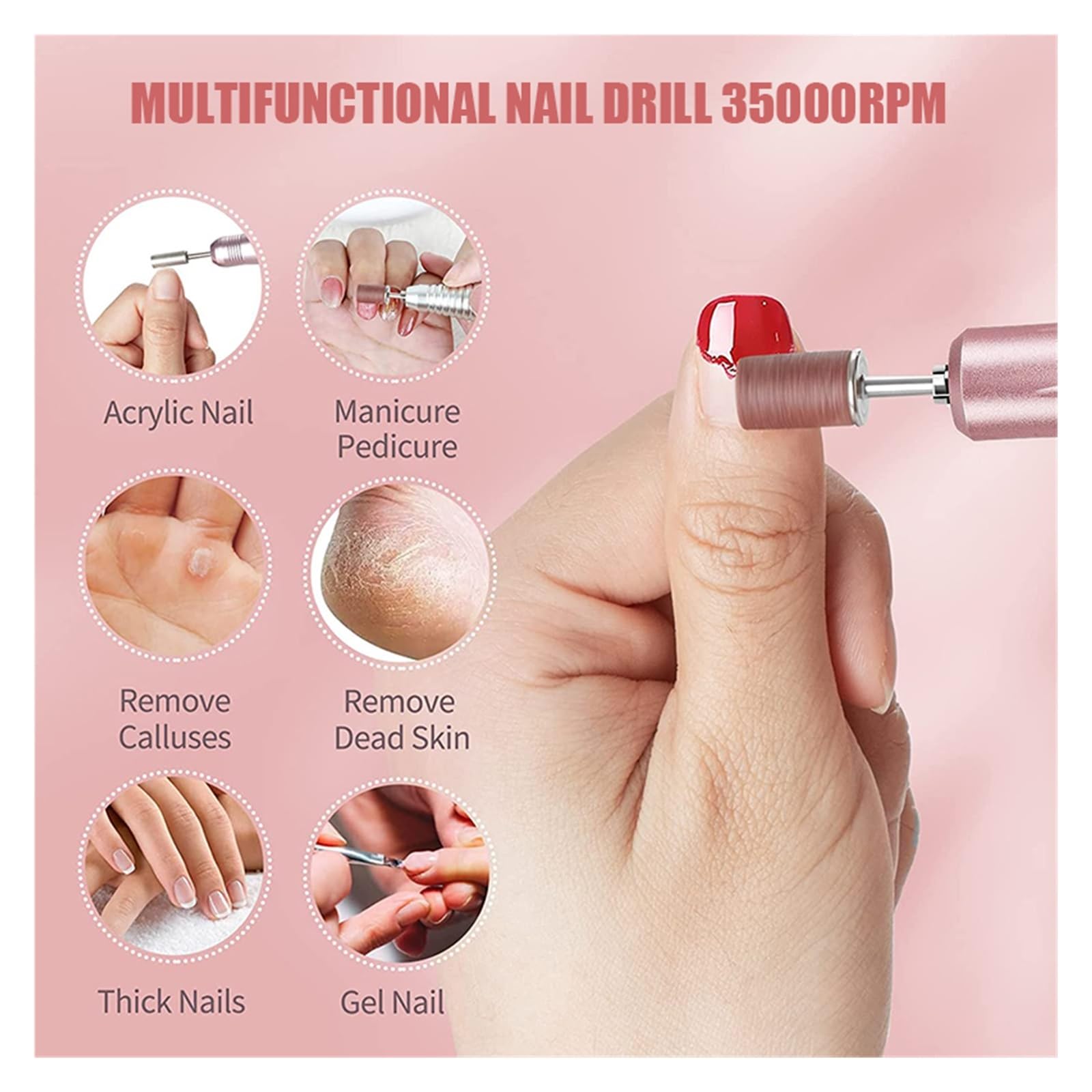 Wiertarka do paznokci, Wiertarka do paznokci 35000 obr./min elektryczna maszyna manicure Pedicure Manicure zestaw wierteł frezów pilnik sprzęt narzędzia do użytku domowego(Black Set)