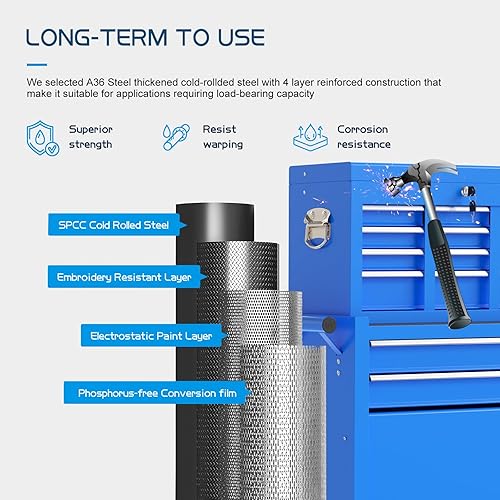 Miniatura 3 de Cofre de herramientas grande de 8 cajones, 2 en 1 desmontable para garaje, armario de almacenamiento de herramientas de metal, carrito de