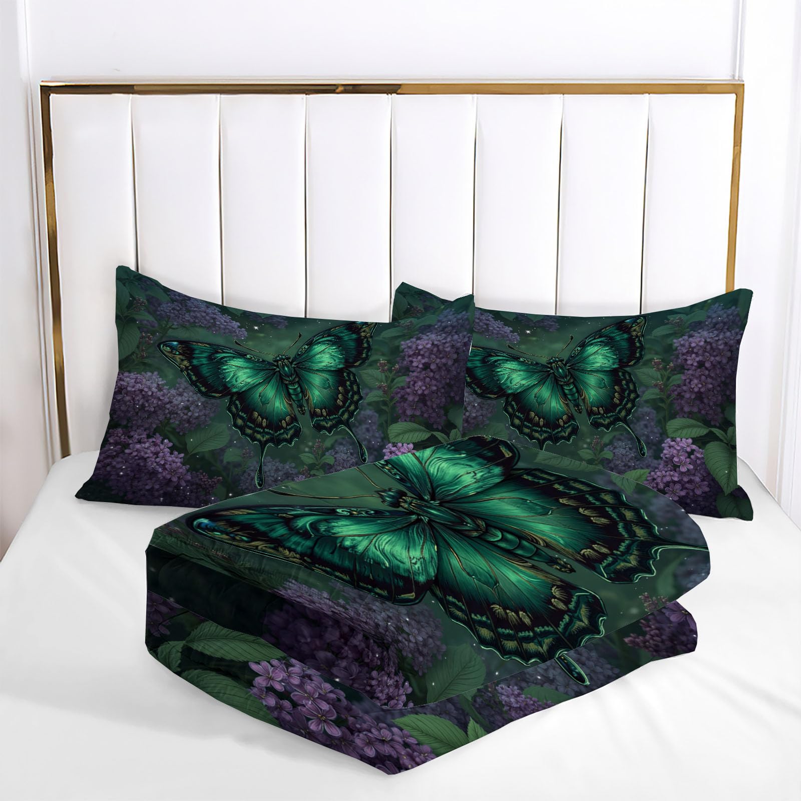 Trapunta Letto Singolo 4 Stagioni Piumone per Bambini, Acquerello Lilla Leggero Farfalle Fiori Set di Biancheria da Letto 140x200cm con 1 Federe,Piumino Lavabile In Lavatrice