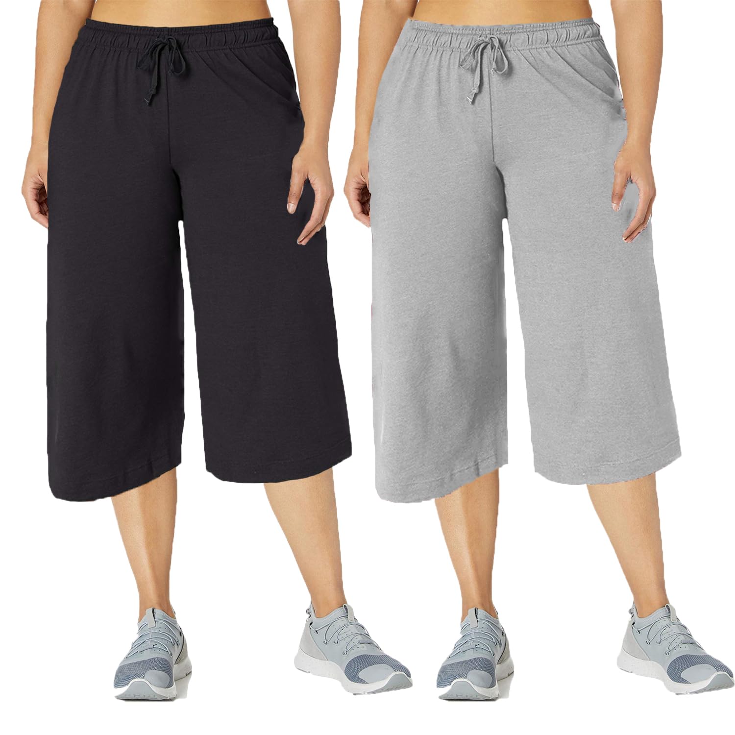 Women's 3/4th Capri,Loose Fit Capri,Cotton Capri,Yoga Pants Wide Leg,Comfy Workout Capris for Women Combo of 2 Pack-image-32