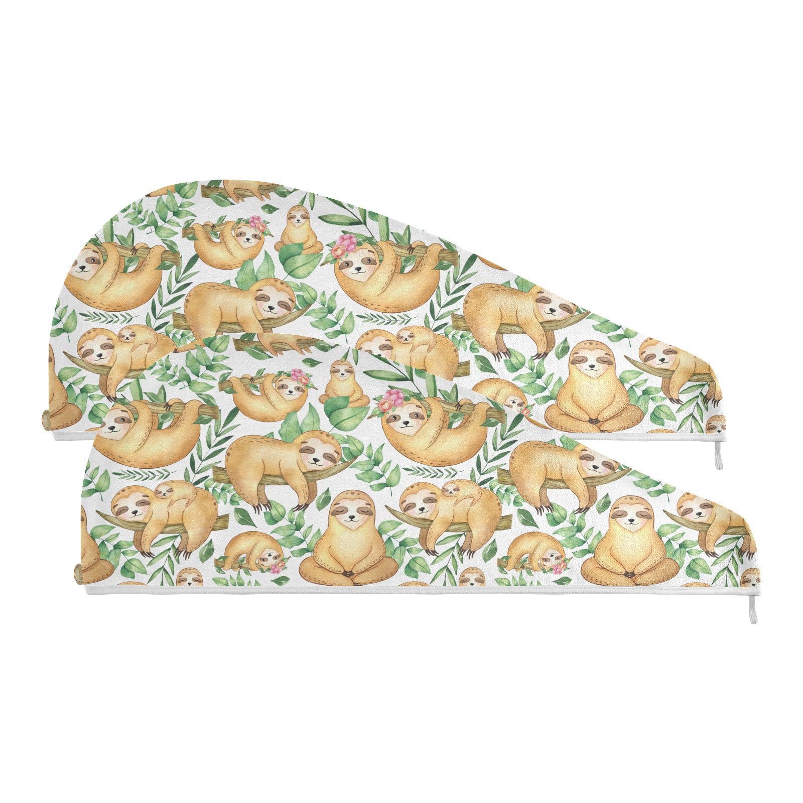 Youjuner Women's Multicoloured Hair Towel Wrap Cute Sloth Rapid Drying Turban Hair Towel Super Absorbent Head Towel For Girl