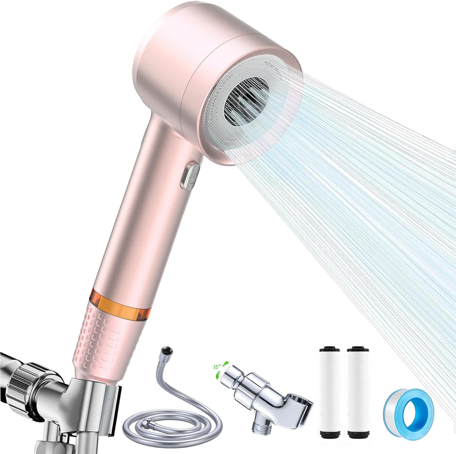 High Pressure Shower Head with Handheld, with Pause Switch 4 Spray Modes Water Saving Filter Showerhead, Showerhead Set with Hose, Bracket and Cotton Filter, Make Bathing Healthier (Grey)