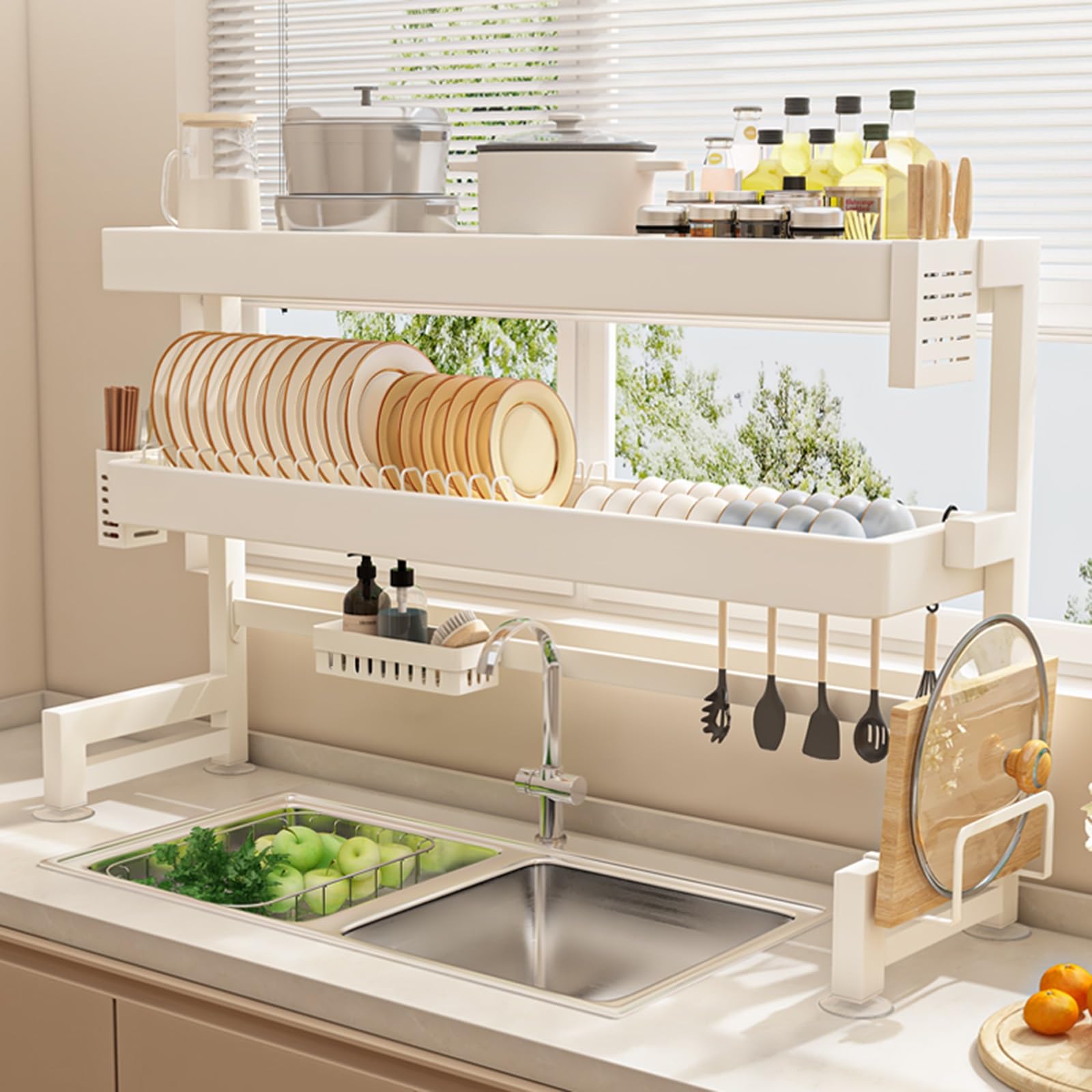ZQFHSX Home Furnishing Dish Rack Over Sink, 2 Tier Racks for Kitchen Counter, Plates,Bowls & Cutlery(55 * 26 78cm/21.7 10.2 30.7in)