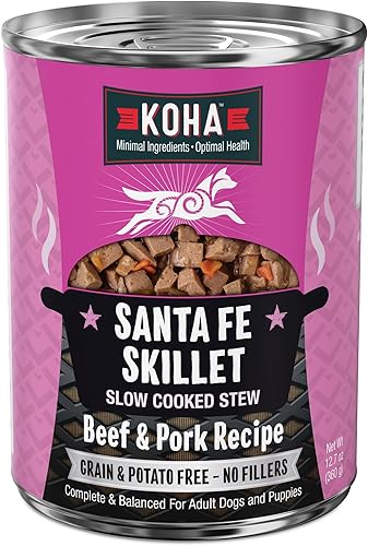 KOHA Santa Fe - Estofado de sartén para perros con carne de res y cerdo, comida húmeda para perros con alto contenido de proteínas, latas de 12.7