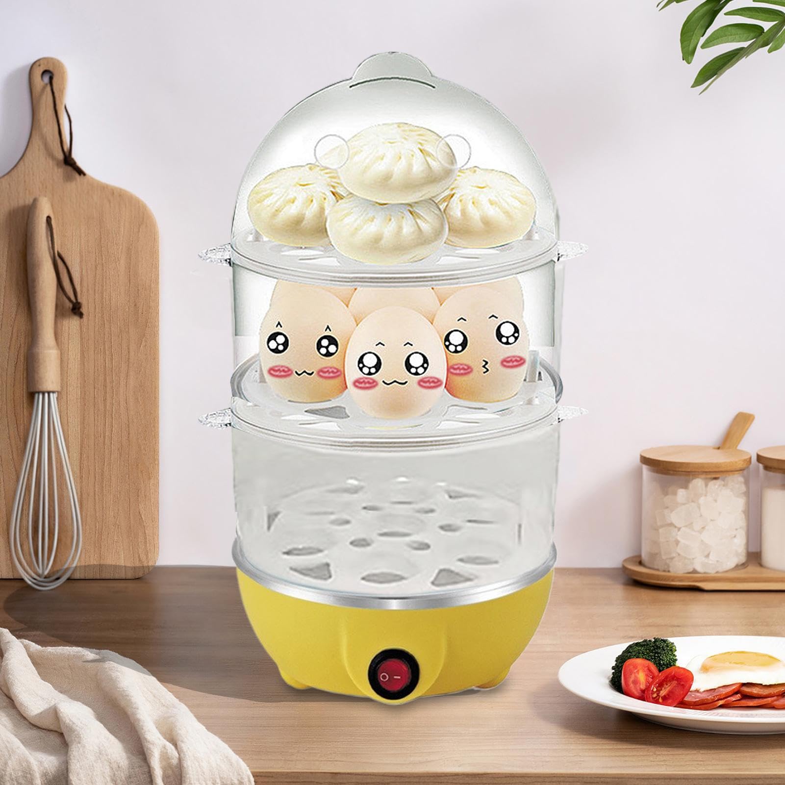 Máquina Para Cocer Huevos Duros, Cocedor De Huevos De 3 Niveles Para Cocción De, Máquina de Cocinar al Vapor Multiusos para Cocina