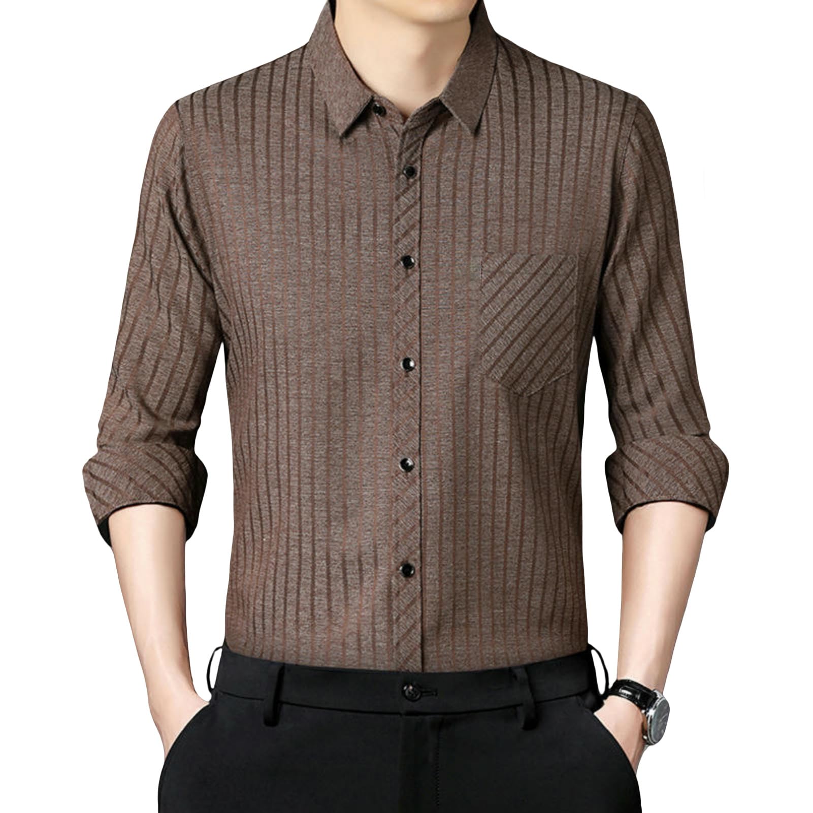 Camisa de manga larga casual a rayas para cenas de otoño e invierno 8