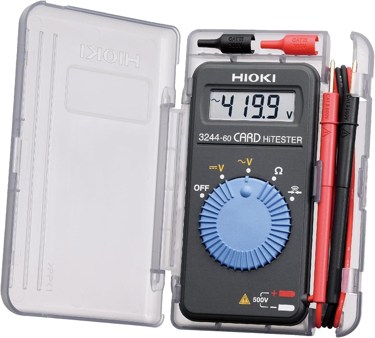 Hioki 3244-60 Card HiTester y multímetro digital, resistencia de 41,99 megaohmios, voltaje de 500 V CA/CC