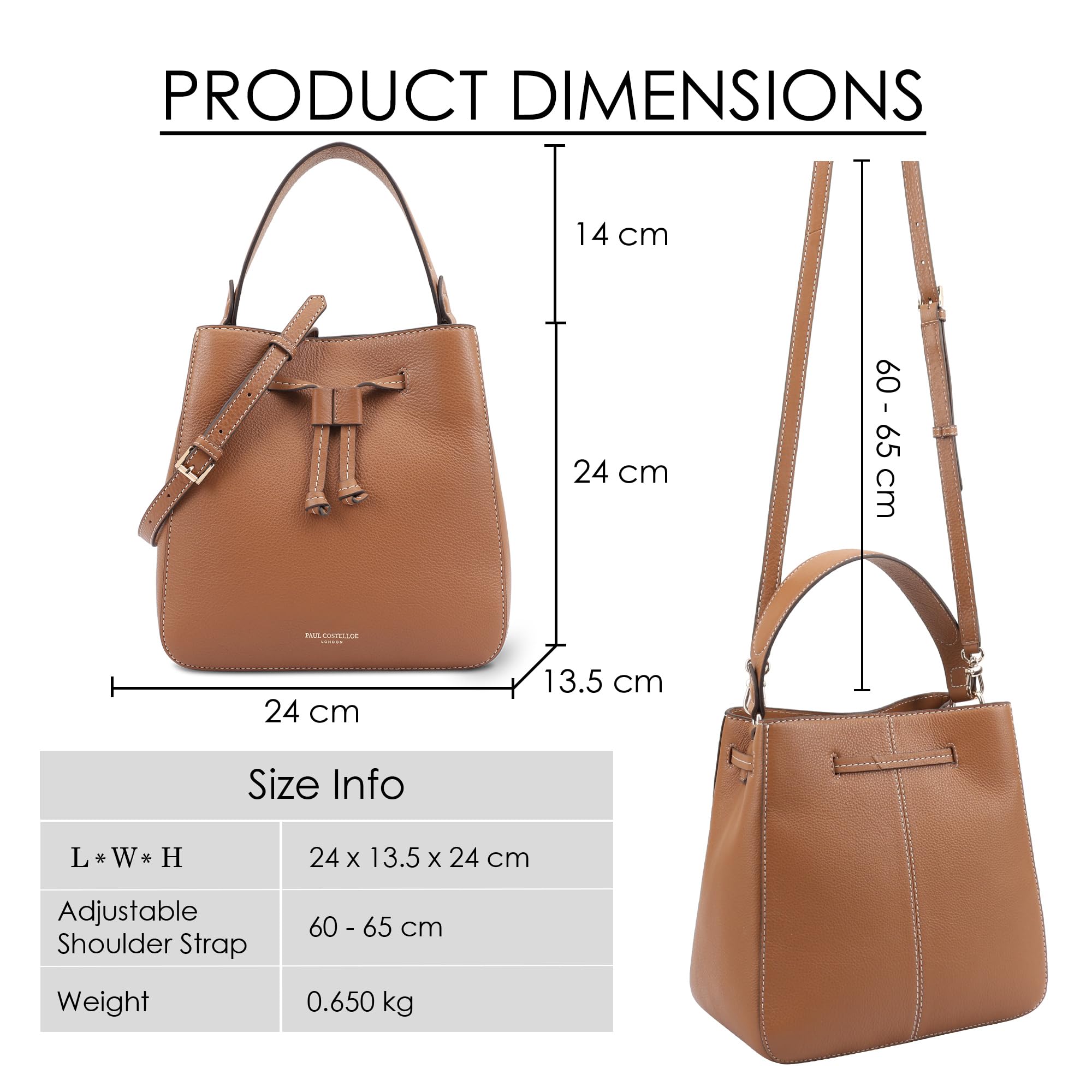 Paul Costelloe Echt Leder Multiway Bag Kordelzugtasche Damen Handtasche Vielseitige Stilvolle Handtasche mit 6 eleganten Farboptionen für jeden Anlass PEACE