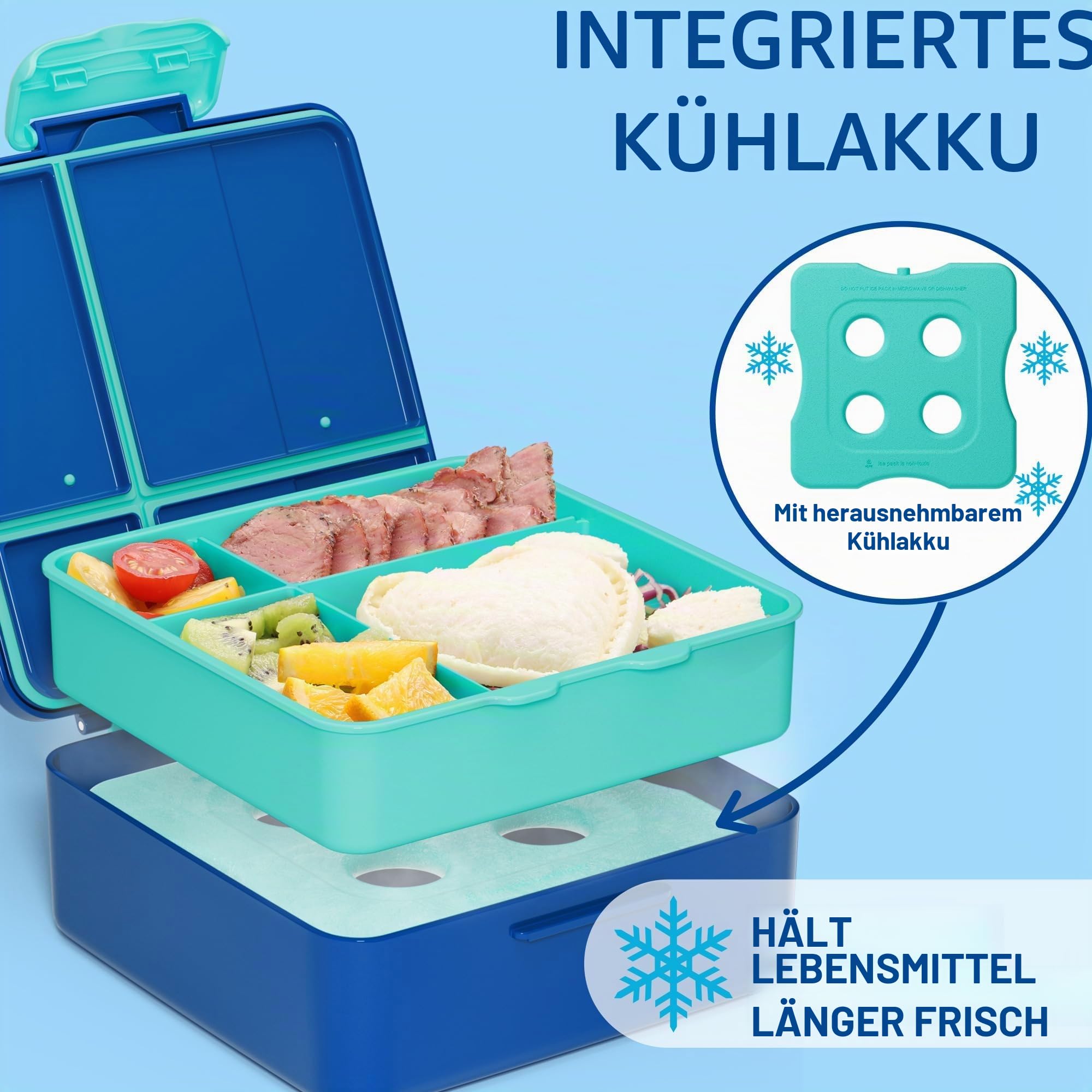Fimibuke Chill Bento-Box für Kinder und Erwachsene, Kleinkinder, Lunchbox mit Eisbeutel | Lebensmittelbehälter mit 4 Fächern, auslaufsicher, BPA-frei, für Mädchen, Jungen, Schule, mikrowellen- und spülmaschinenfest