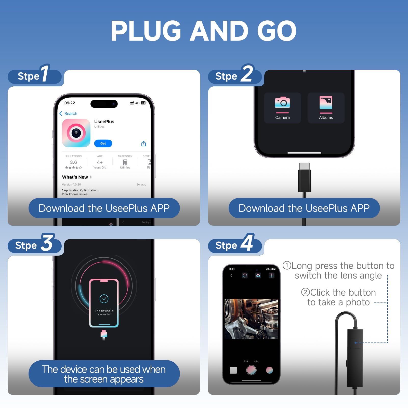 Endoskop HD 1920p z oświetleniem LED, kamera inspekcyjna bez konieczności korzystania z Wi-Fi, kamera kanałowa, wodoszczelna IP67, do systemów Android i iOS, 5 m
