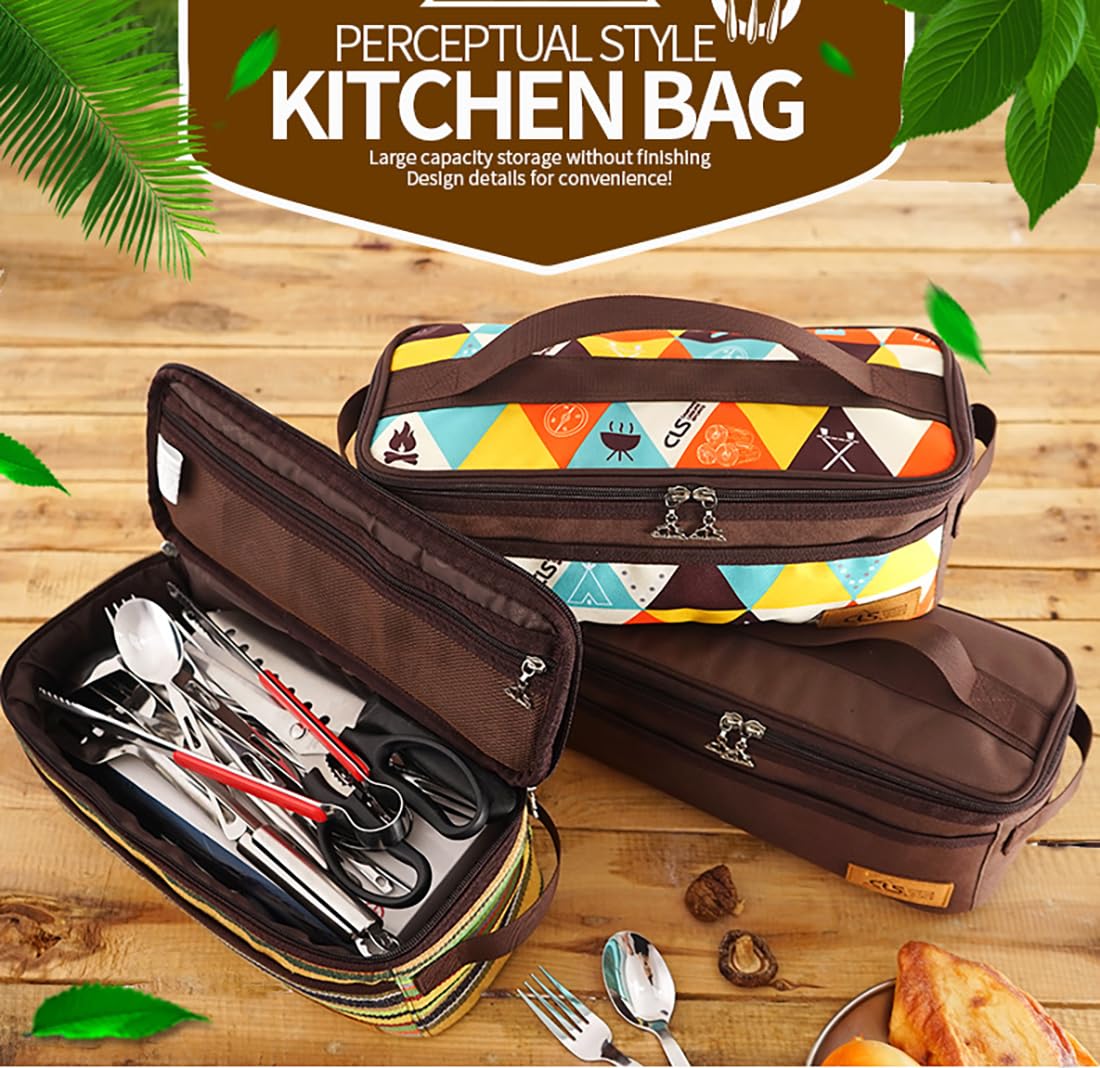 Sac à couverts d'extérieur avec organiseur pour camping, rangement portable de baguettes, cuillère, assiettes et pique-nique avec poignée