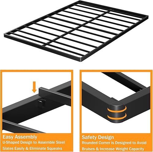 Miniatura 2 de Somier Queen de 2 pulgadas de alto y reemplazo de listones de cama, soporte de colchón resistente, marco de cama de perfil bajo, estructura de acero