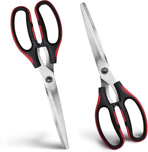 Tijeras de cocina multiusos resistentes para ambas manos paquete de 2 para carne de aves de corral, pollo, pescado, hierbas, corte de huesos, hoja