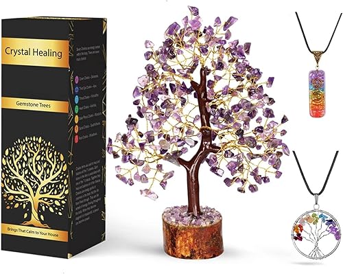 Árbol de cristal de amatista, cristales y piedras de Feng Shui, árbol bonsái de piedras preciosas, gemas de buena suerte, árbol de la vida de
