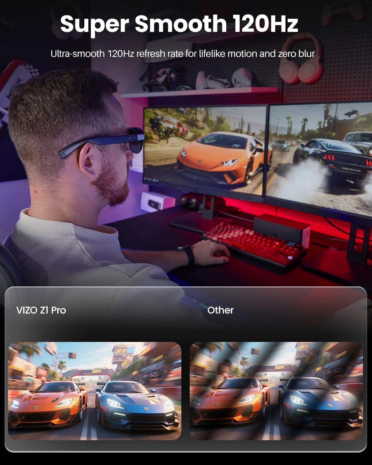 TOZO VIZO Z1 Pro Occhiali AR Schermo Virtuale 160" Display Micro-OLED 120Hz | Ultra-Luminosi – Regolazione Nitidezza, Switch 2D/3D, Audio Stereo, Leggero e Portatile, 1800 Nits, per iPhone e Android