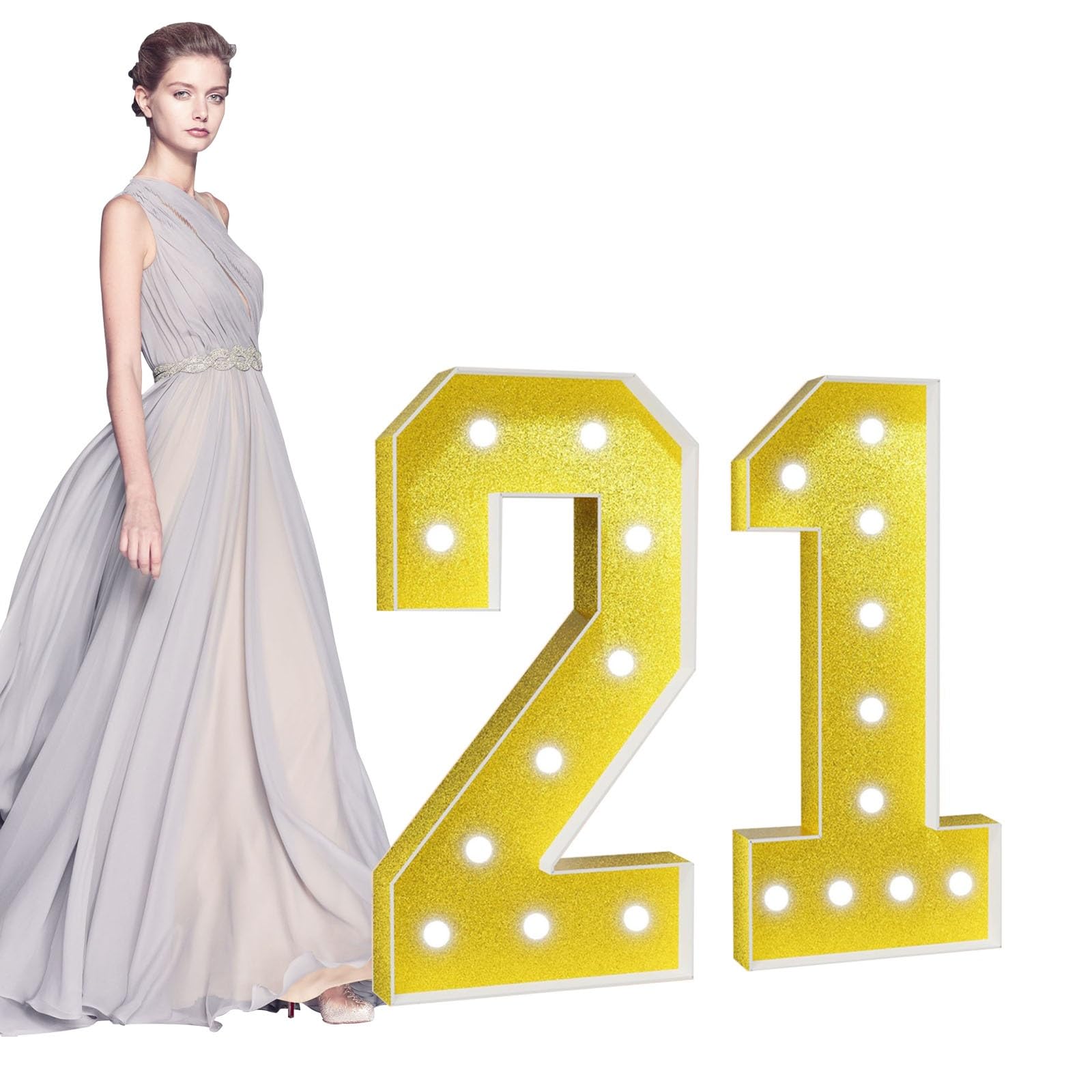 Marquee Light Up Number Large Mosaic Numbers Sign with White Lights Giant Mosaic Frame Number for 5th 50th Birthday Party Anniversary Decorations Pre-Cut Foam Board(Color:Number 21,Size:120cm/4FT)