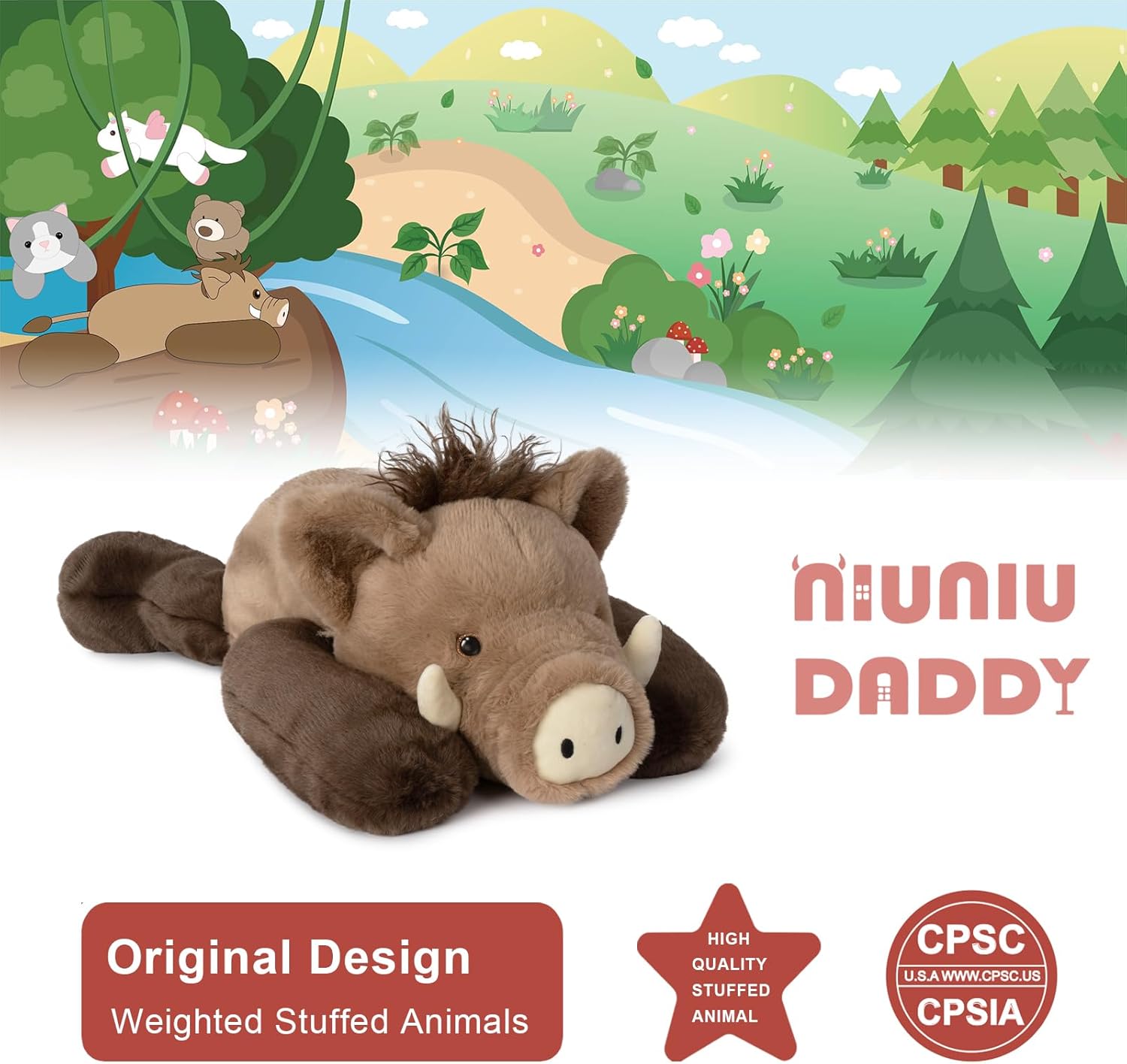 Niuniu Daddy 20" | 3.3 Pound Wild Boar Weighted Pig Stuffed Animals for Kids Adults, Large Wild Boar Weighted Body Pillow for Sleeping, Fluffy Pig Plush Toy for Birthday Christmas Holiday Presents - Image 4