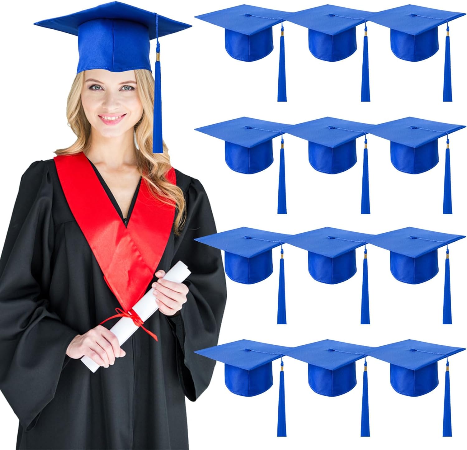 MixTeach 12 Pcs Unisex Matte Graduation Caps with Tassel Adjustable Graduation Hat 2026 Grad Caps for Graduation Supplies