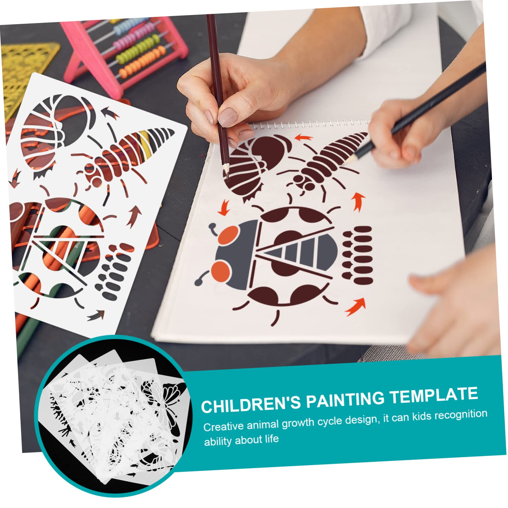 SHINEOFI 3 Set Di Stencil Riutilizzabili Per Animali Per Bambini 4 Modelli Di Ciclo Di Crescita Stencil Per Pittura E Disegno Per Bambini Forniture Per Artigianato 4 Fogli*3