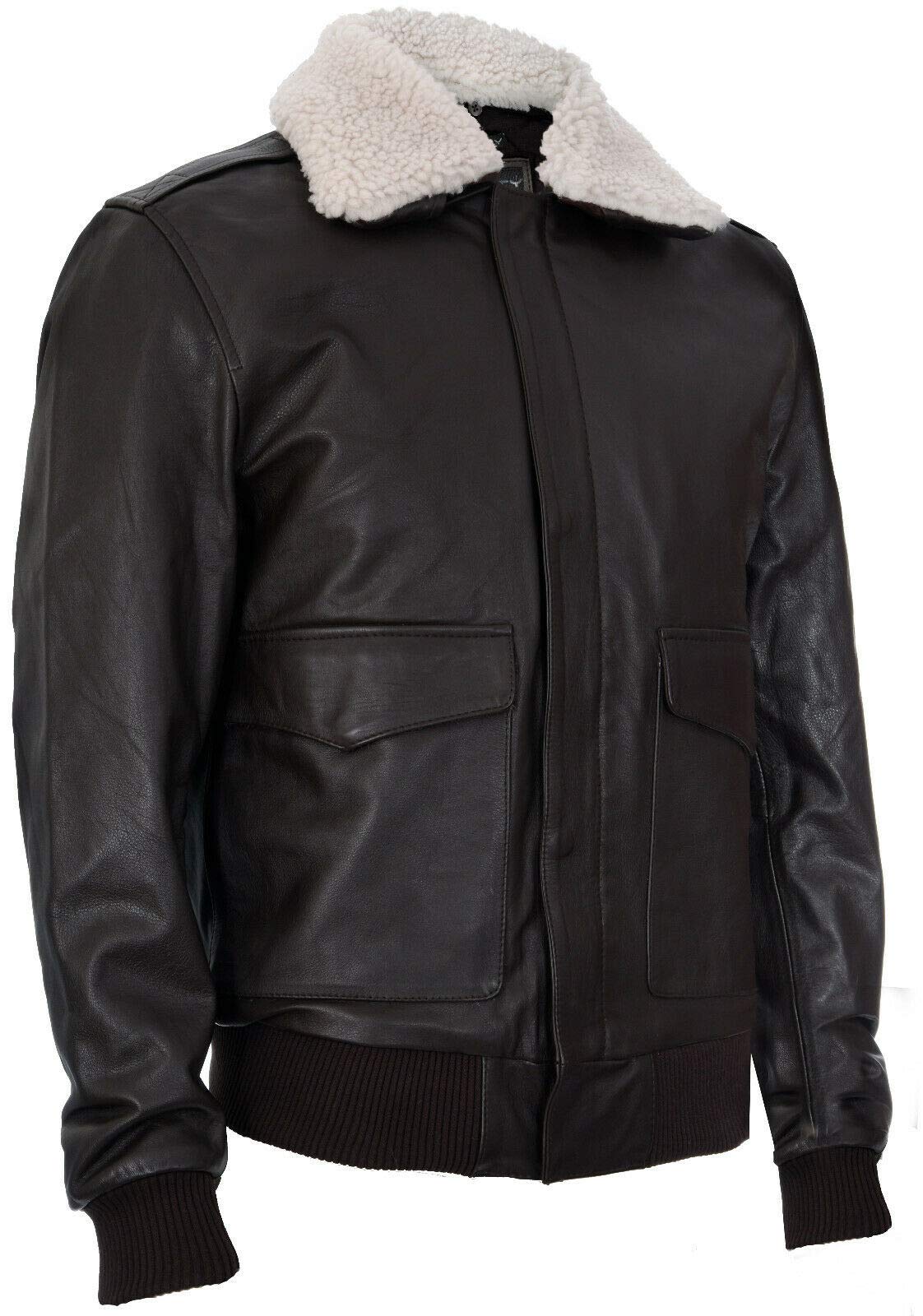 Infinity Leather Uomini A2 Marrone Nappa Bomber Giacca in Pelle con Collo in Montone Staccabile