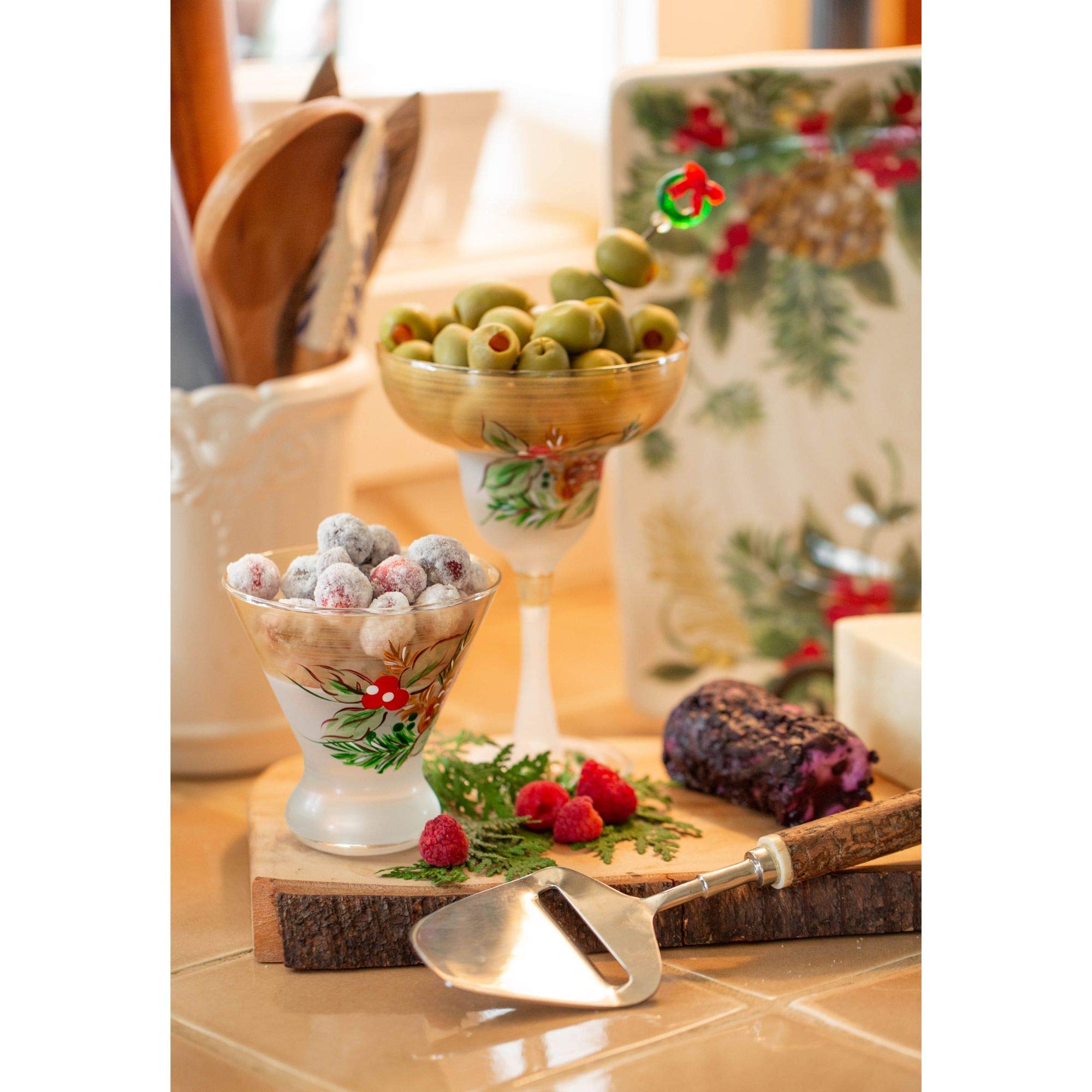 Crafted Creations Set of 2 Black Forest Pine Margarita Glass 6.75”