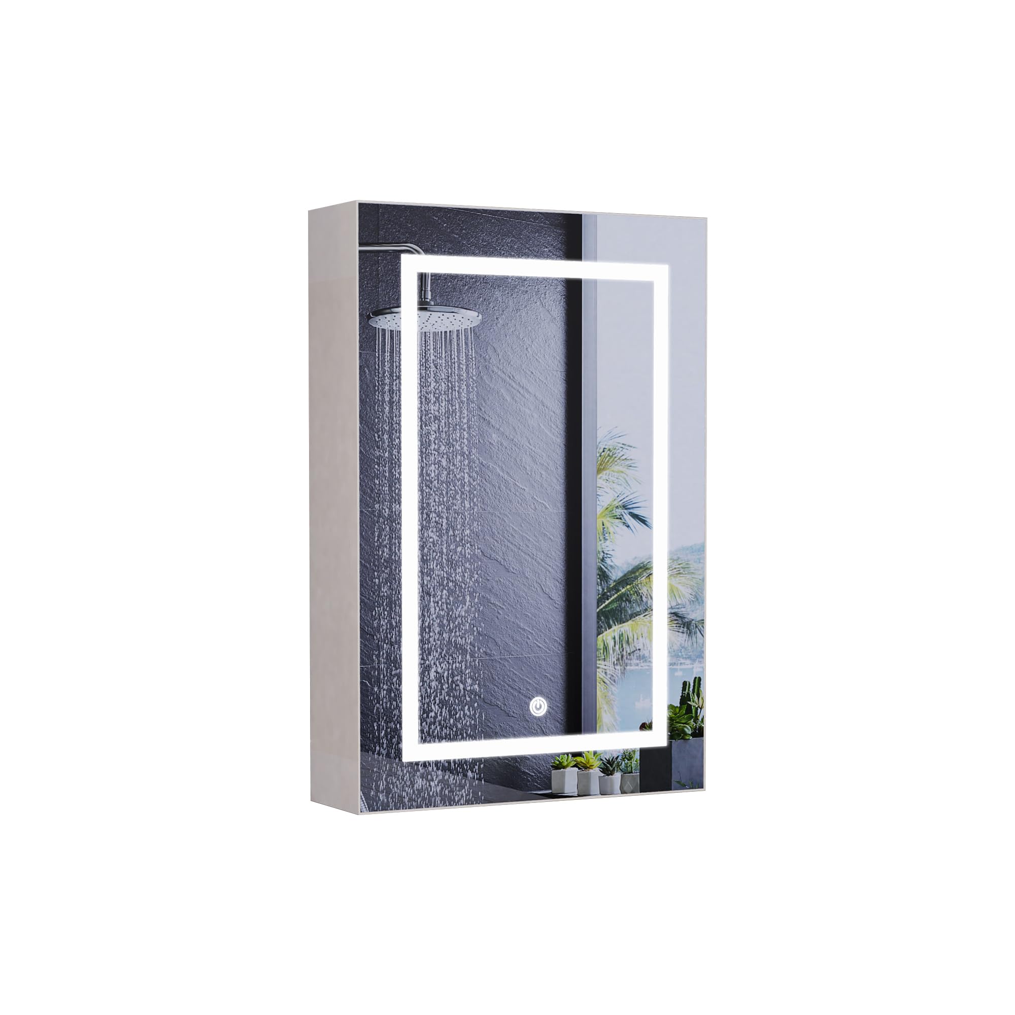 Armadietto da bagno con specchio a LED e stoccaggio, armadio da bagno a parete anti-appannamento, 3 temperature di colore, ripiano regolabile, stile moderno (50 x 13 x 70 cm)