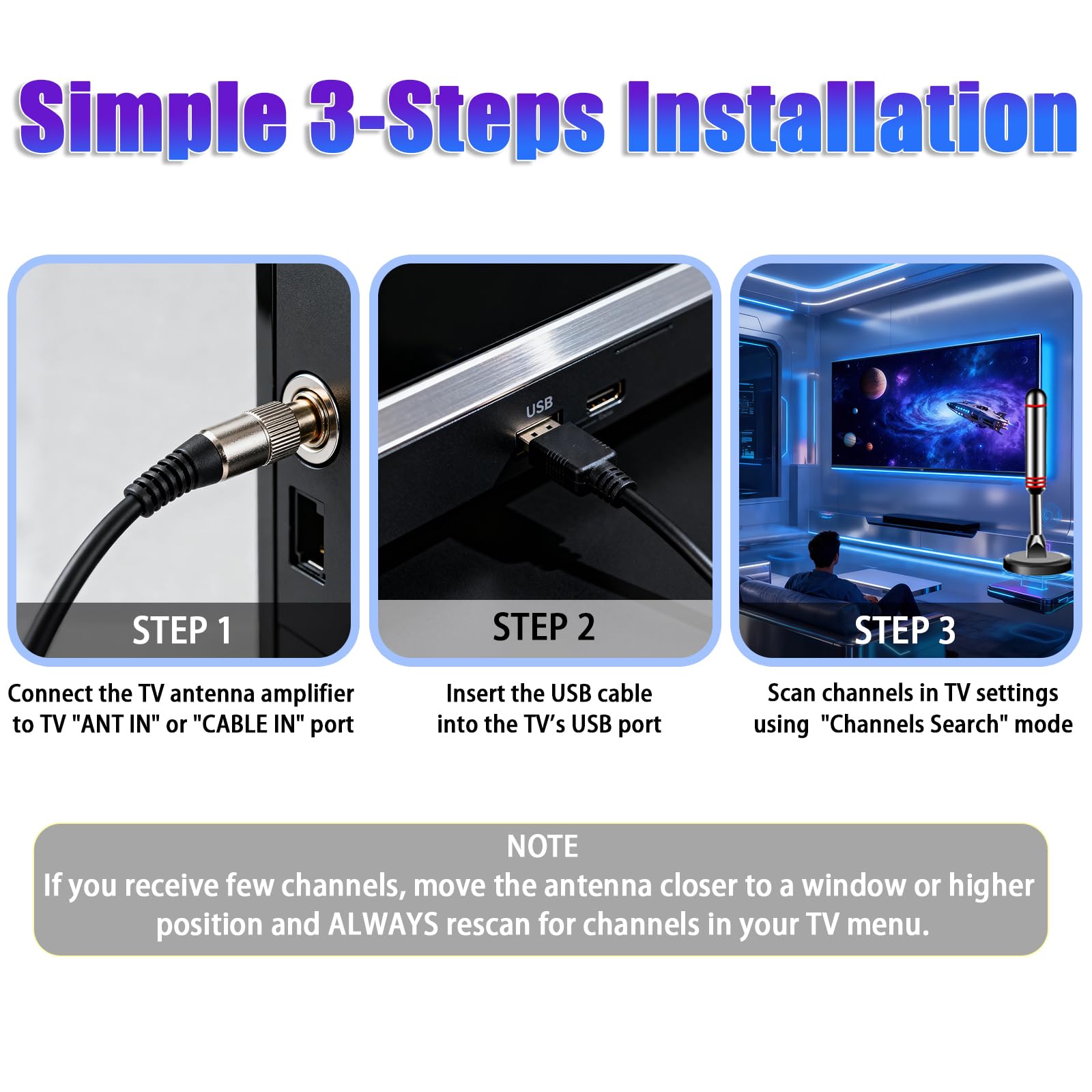Antenna TV per Smart TV da interni, antenna digitale HDTV con base magnetica, amplificatore di segnale a lungo raggio a 360° 4K 1080p, antenna TV da interni per canali locali ricezione a lungo raggio