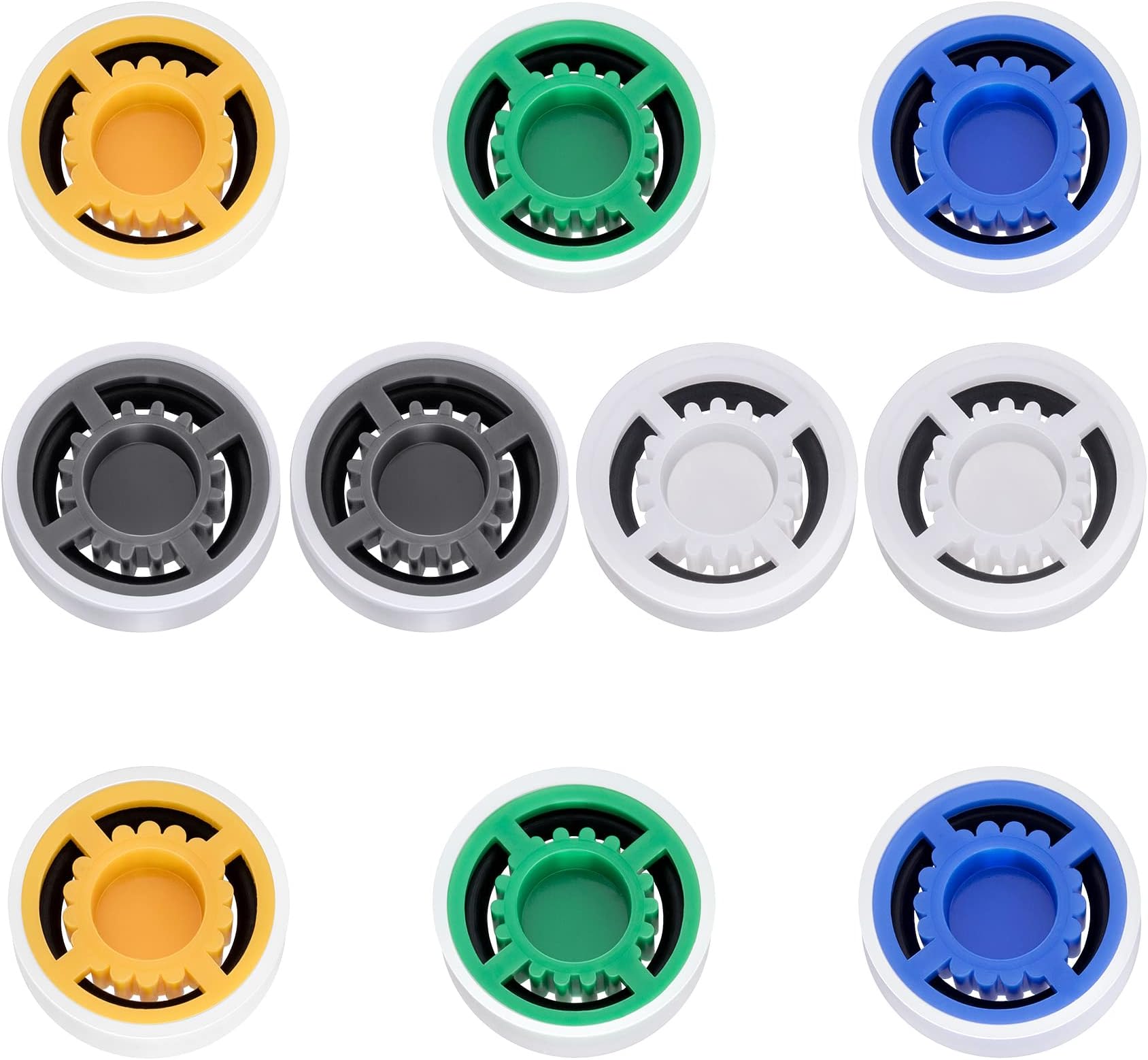 PAGOW 10pcs Shower Flow Reducer Limiter, gpm 1.5 1.8 2.0 2.5 3.0 Water Saver Adapter Set for Handheld Shower, Bathroom, Toilet (0.56x0.54 x 0.21inch)