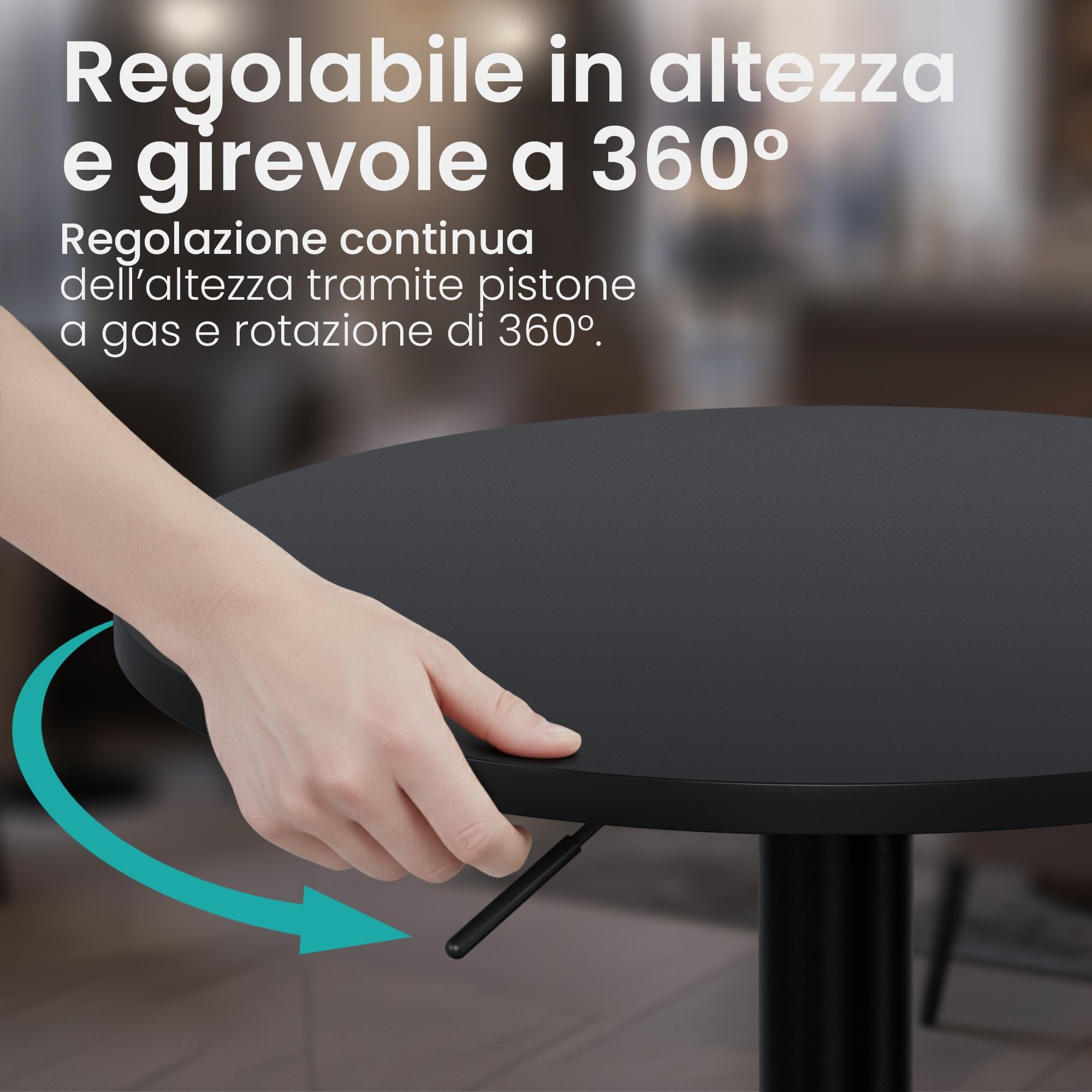 CLP Tavolo Alto Xanten Rotondo Regolabile in Altezza, Girevole con Sollevamento a Gas, Struttura in Metallo Verniciato a Polvere Antiscivolo, Colore:Nero/Nero, Dimensione:Ø 52 cm
