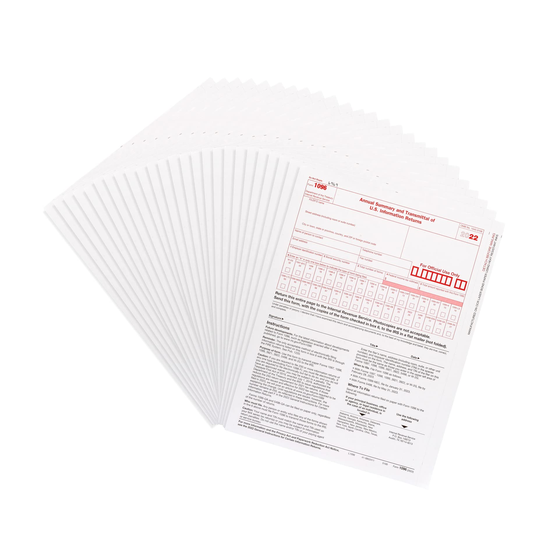 Amazon.com : 1096 Transmittal 2022 Tax Forms, 25 Pack of 1096 Summary Laser  Forms, Compatible with QuickBooks and Accounting Software : Office Products