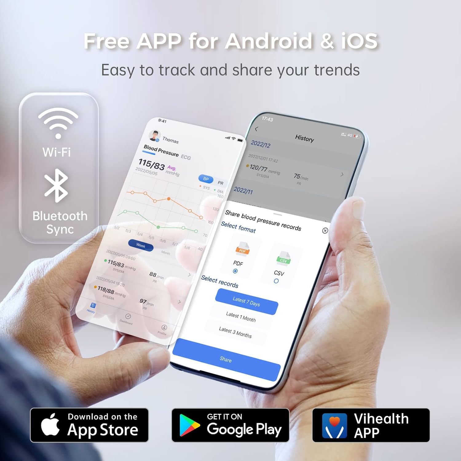 CheckMe BP2 Connect Tensiómetro de Brazo con ECG, 3 Mediciones Consecutivas, Informe de Análisis de IA, Bluetooth y WiFi, Medidor de Pulso, Gestión Ilimitada de Datos en la APP