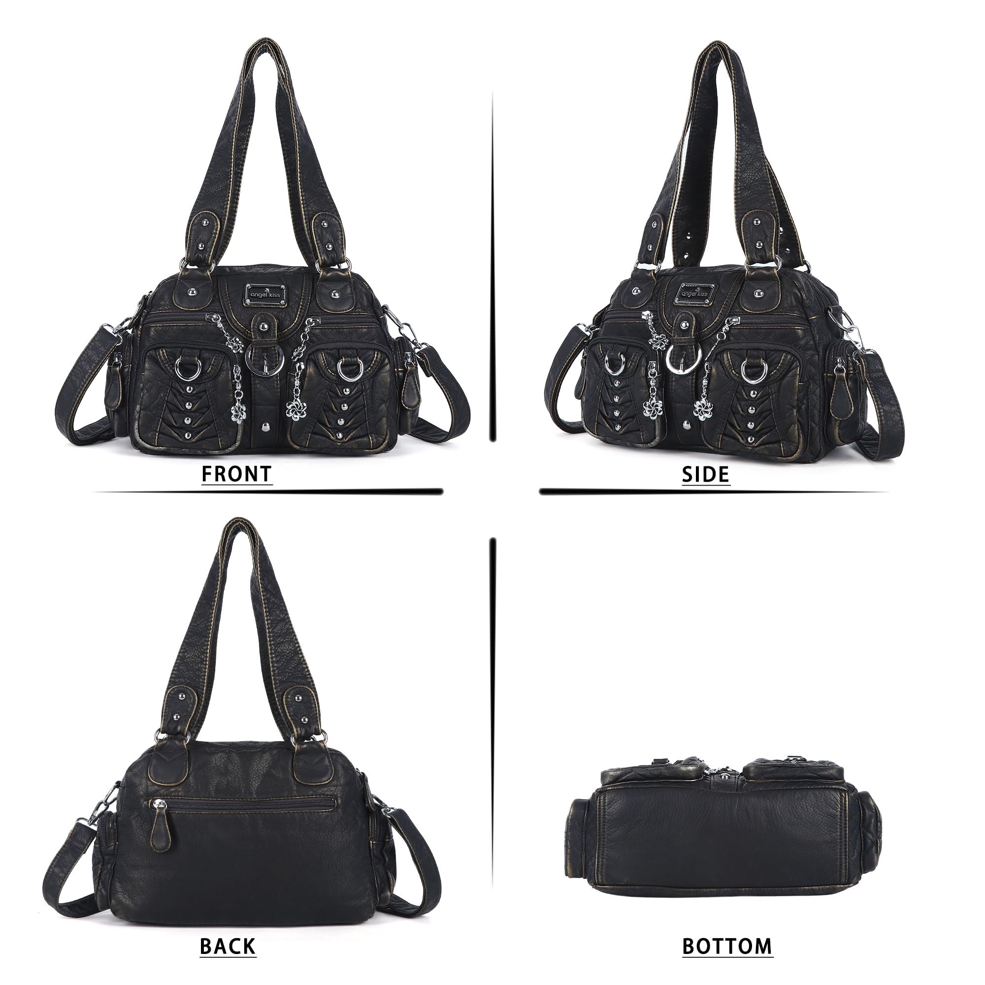 Angel Kiss Piccola borsa da donna a tracolla e a tracolla, multitasche, morbida, con tracolla regolabile