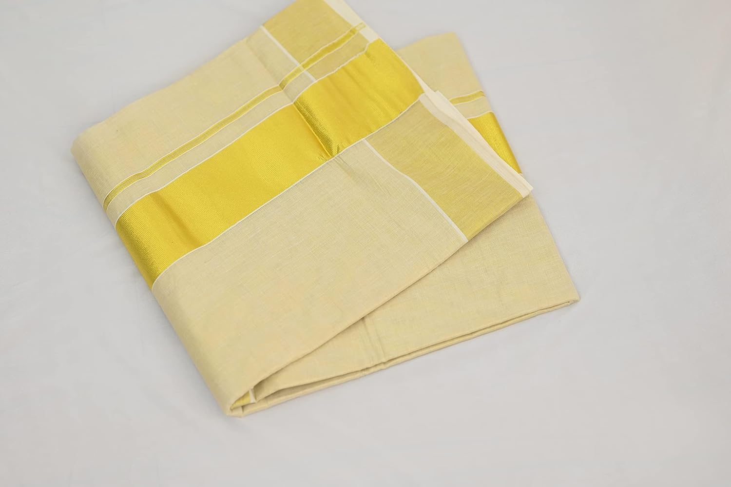 Kerala Tissue Cotton Set Saree For Women In 3" Golden Kasavu With Running Blouse Piece.