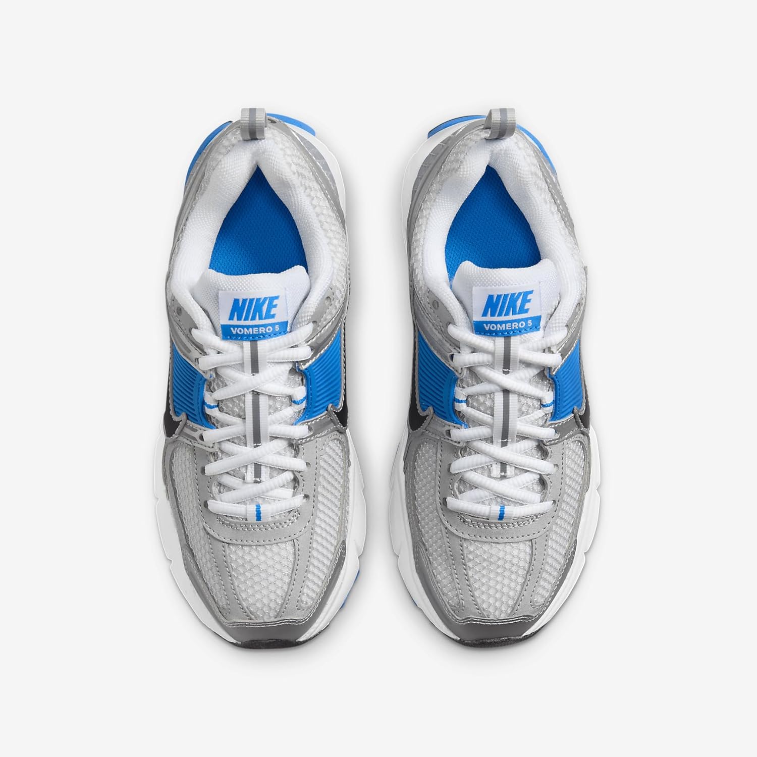 Nike Vomero 5 Big Kids' Shoes (HF6998-103, White/Pure Platinum/Photo Blue/Black) Size 4