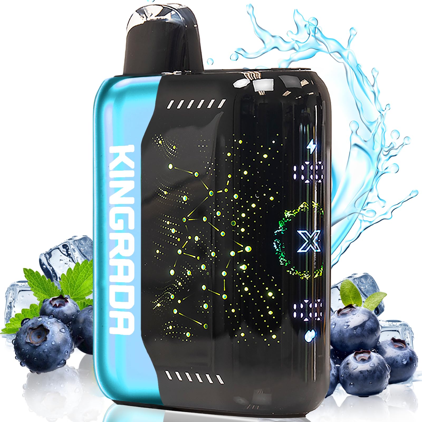 電子タバコ 使い捨て VAPE 30,000回吸引可能 シーシャ 持ち運び 充電式 フレーバー ニコチンなし タールなし 禁煙 ベイプ 3Dディスプレイ搭載 たばこ 大容量 禁煙パイポ 爆煙 水蒸気タバコ 禁煙サポート 煙量調節可能 ビタミン入り Kingrada (ブルーベリー·アイス)