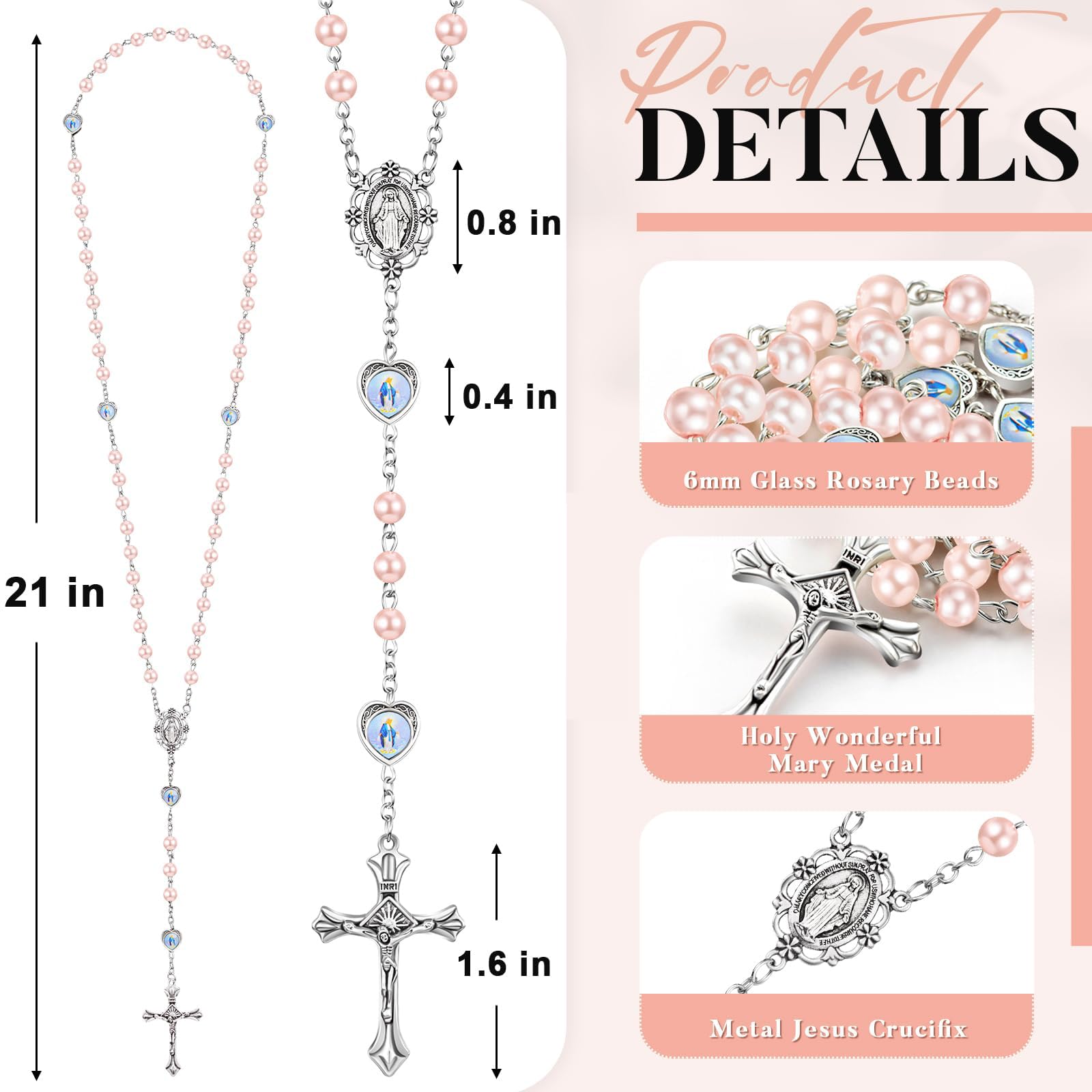 Collana Rosario Cristiano con Croce retrò, Catena Lunga di Perline Preghiera per Battesimo Comunione Matrimonio