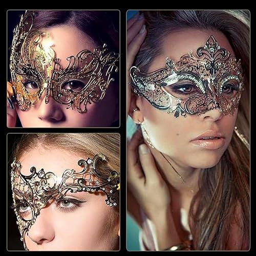 Miniatura 8 de Máscara de mascarada para mujer, estilo veneciano, con diamantes de imitación brillantes, para fiesta, de metal