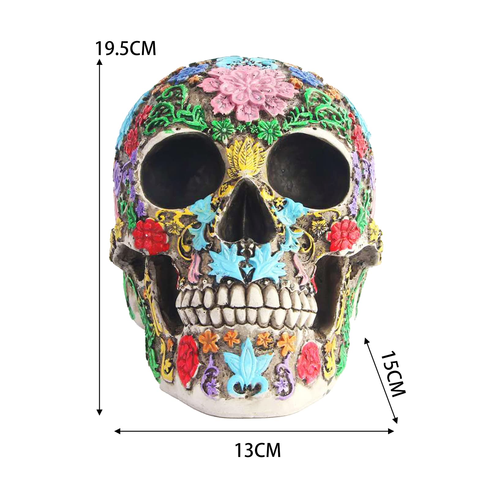 Tuzsocr Skull Figurine Resin,Ornate Flower Skull Face,Skull Head Bone Model,Horror Skull Figurine,Desk Skull Ornament,Halloween Party Decoration Mexican Day of the Dead Props Skeleton Décor (Style 1) - Image 2
