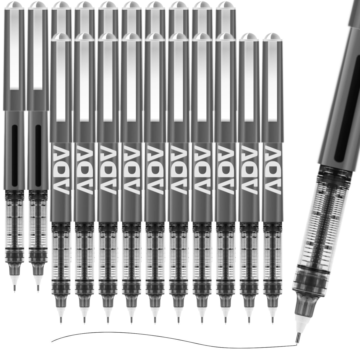ADV Rollerball Black Gel Pens 20-Pack 0.5mm Fine Needle Tip With Waterproof, Quick-Dry Liquid Ink for Sketching, Note-Taking, School & Office Supplies