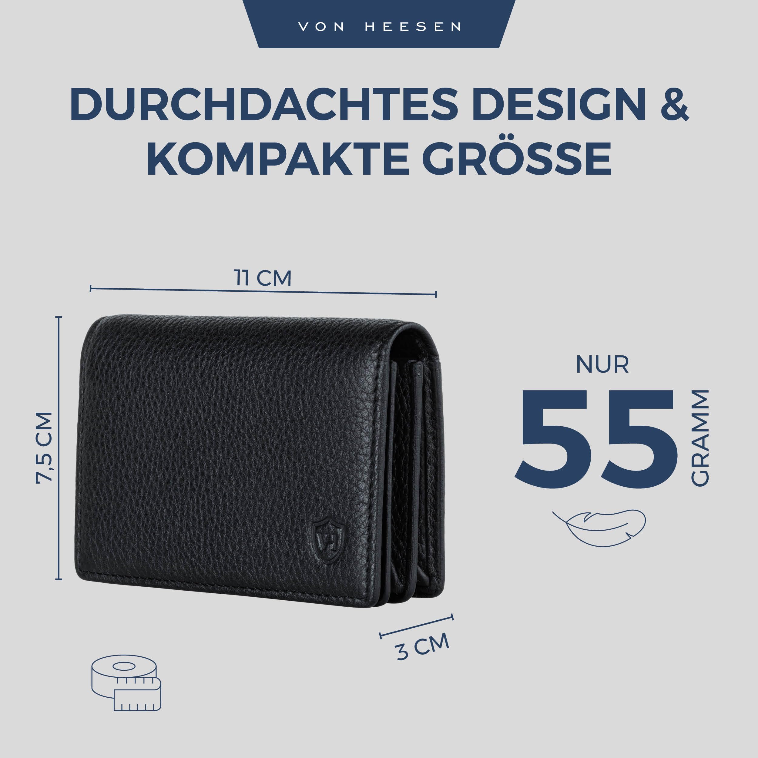 VON HEESEN® Visitenkartenetui Leder mit RFID-Schutz - Platz für 50 Visitenkarten - 6 Fächer - Visitenkarten Etuis - Geschenk für Damen & Herren (Schwarz)
