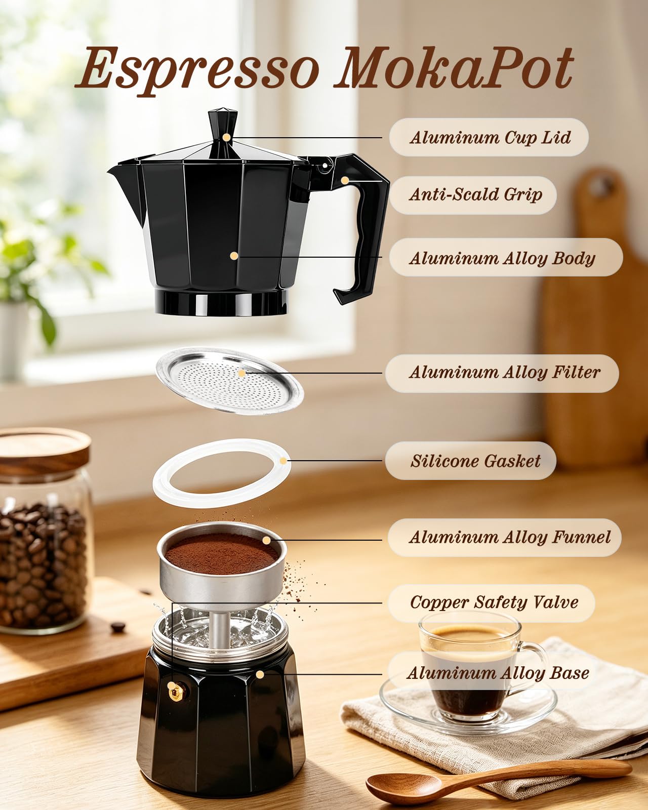 Aigostar Cafetera Italiana 6 Tazas Inducción Personalizable