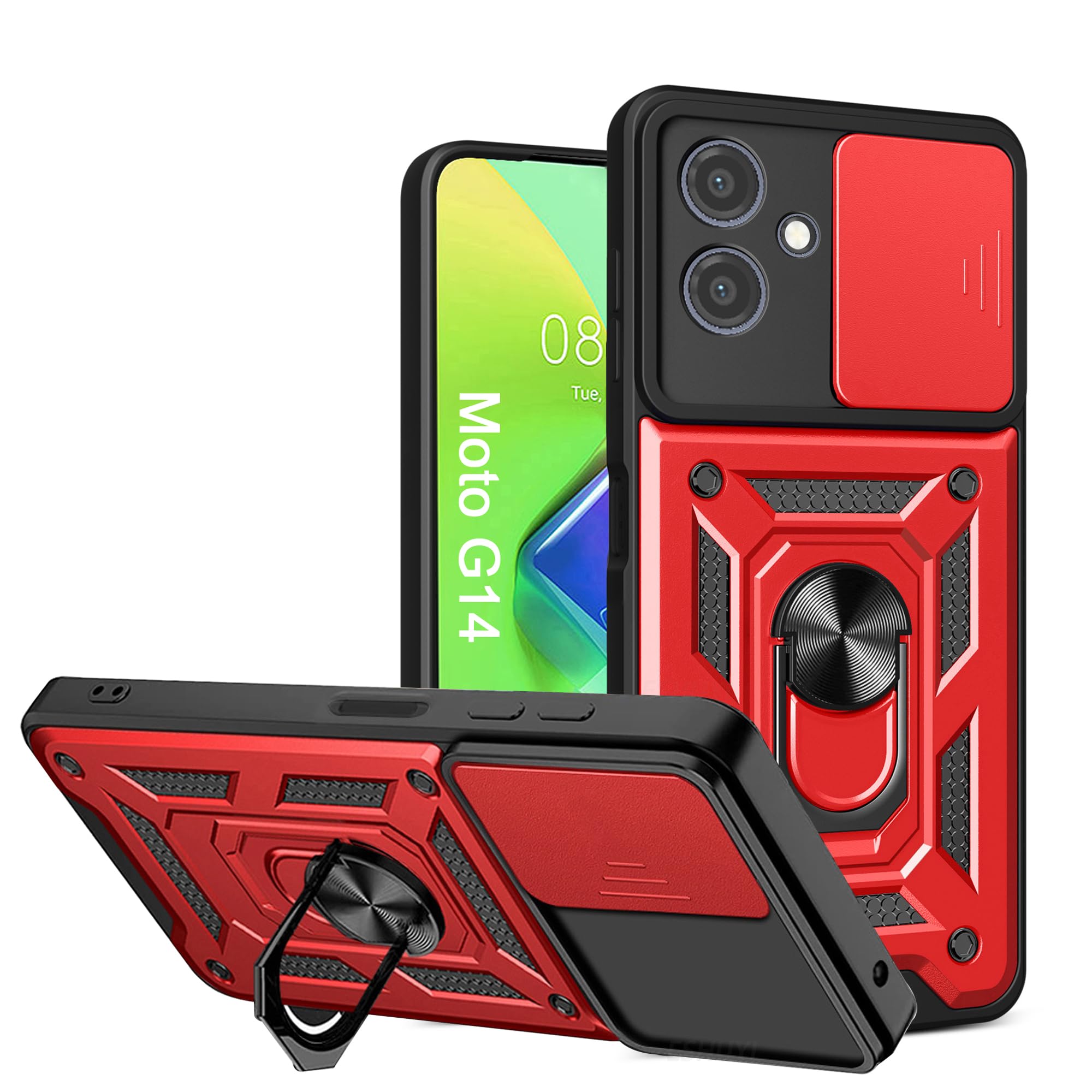 Coque Pour Xiaomi Redmi Note 13 Pro Plus Avec Lentille Coulissante Couverture Et Support Rotatif Anti Chute Etui Housse Pour Support De Voiture Magnetique Rouge