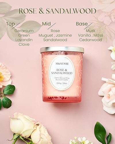Miniatura 3 de M&SENSE Vela perfumada de sándalo rosa, cera de soja con mecha de madera agrietada, 18 onzas, 100 horas de combustión limpia de larga duración,