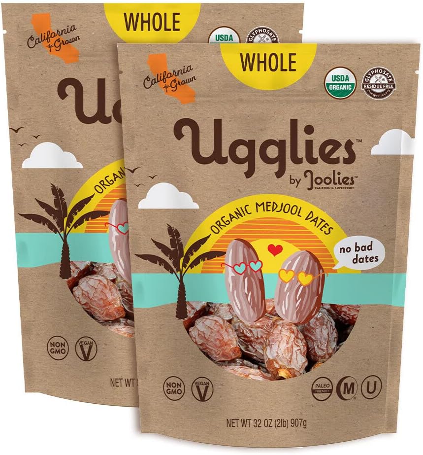 "Ugglies" By Joolies Organic Whole Medjool Dates | 2 Pound Pouch, Pack of 2 | Fresh California Grown Fruit | Vegan, Gluten-Free, Paleo, No Sugar Added | Great Gift for Friends & FamiyUSDA Organic