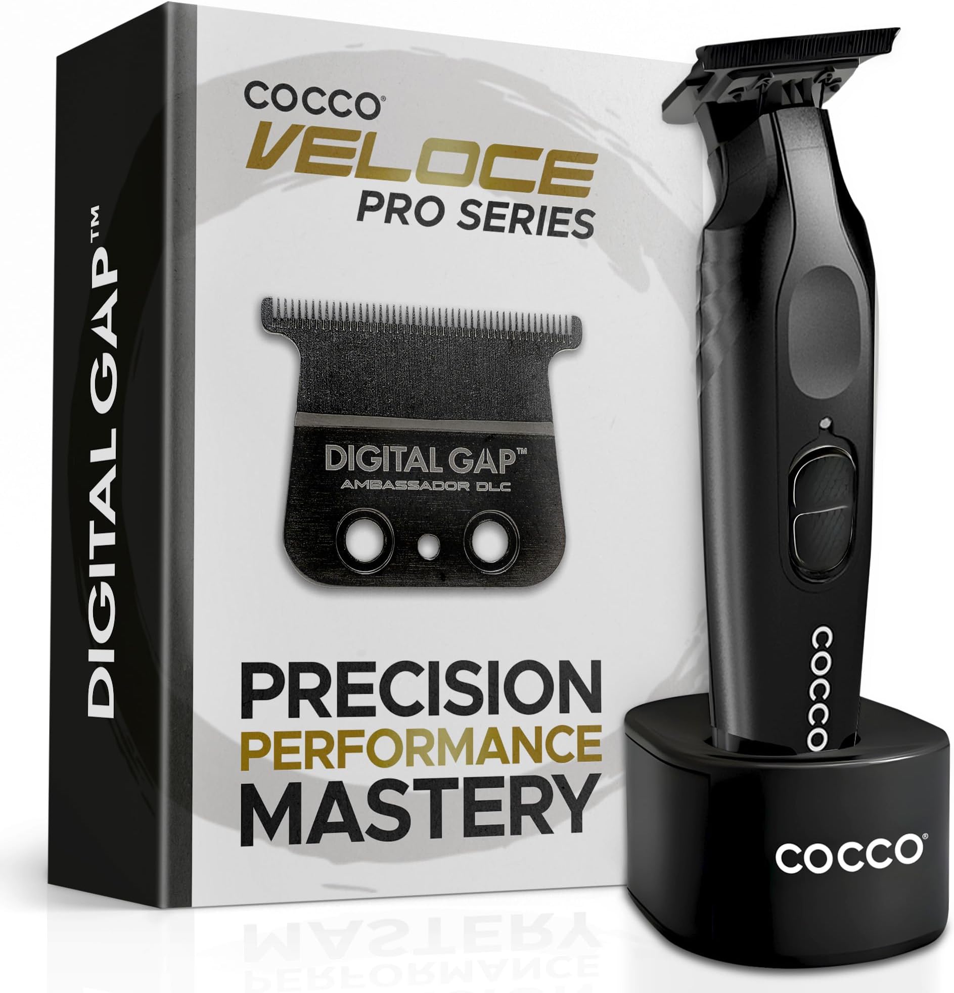 Cocco Veloce Pro Trimmer, Digital Gap Ambassador DLC Blade Edger, High-Torque Brushless BLDC Motor, Cordless, All-Metal Design, Lithium-Ion Battery, Charging Base Included,