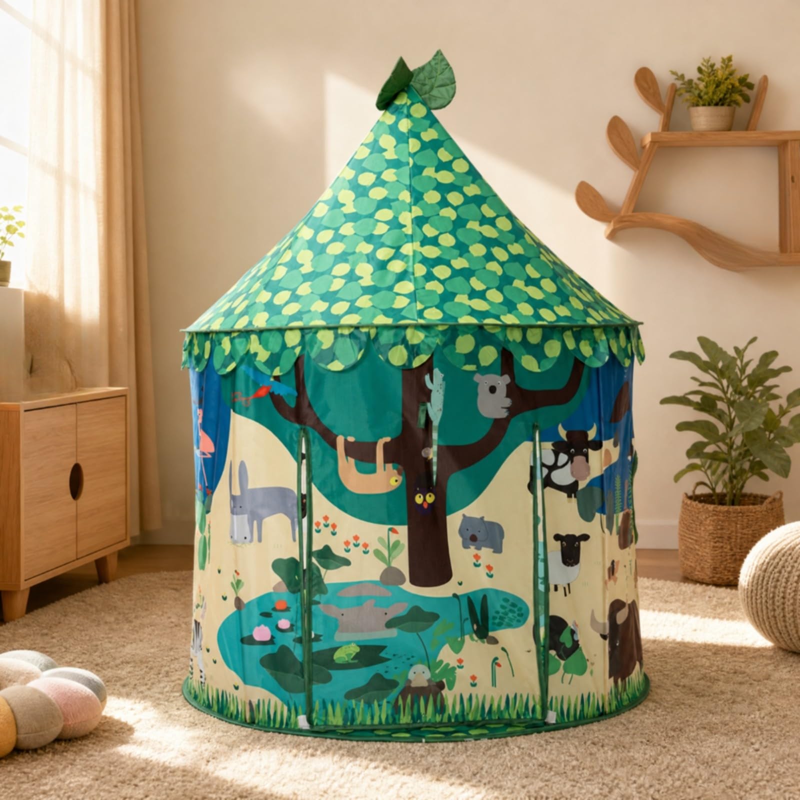 Gioco con Tema Foresta Leggera Casetta da Gioco in Tessuto Ventilato per Area Giochi