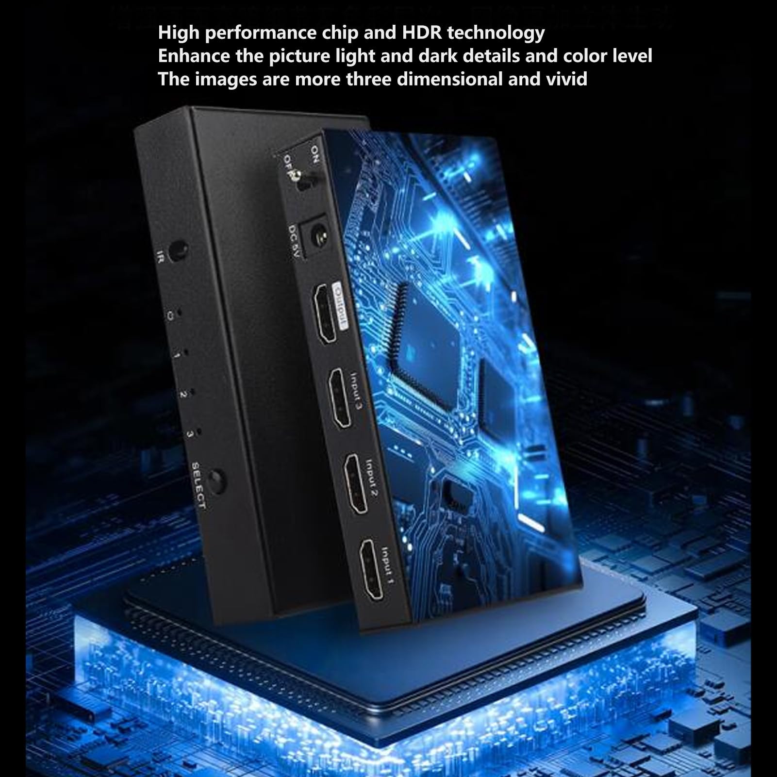 HDMI-Switch 3 in 1 Out, 4K 60 Hz HDMI-Splitter Unterstützt mit Fernbedienung Unterstützt HDR, 7.1 Surround Sound, für Spielekonsolen, TV-Boxen, Computer (EU-Stecker)