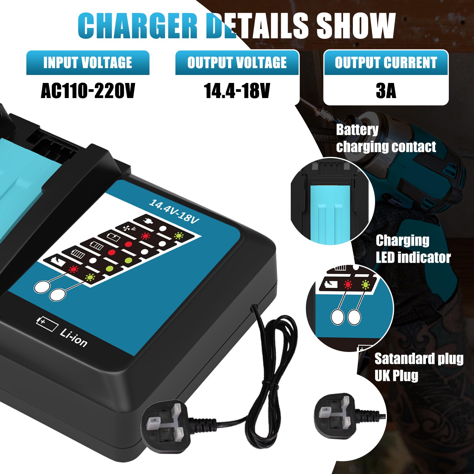 2X5,0Ah per Makita 18V BL1850B Compatibile con il caricabatterie 3A DC18RCT
