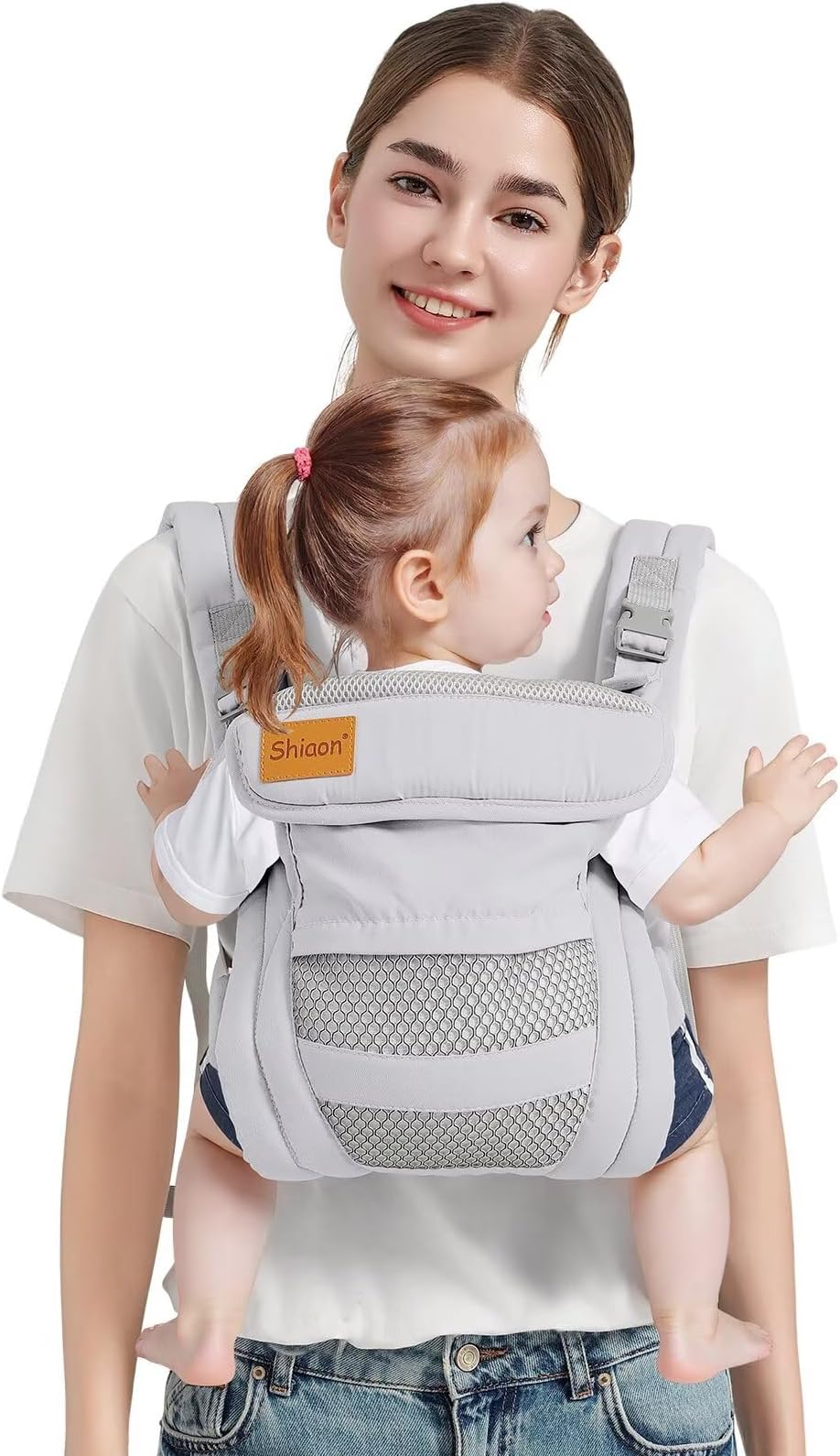 Shiaon Baby Carrier Newborn to Toddler, Cozy Baby Wrap Carrier(7-30lbs), Easily Adjustable Toddler Carrier, Lightweight Baby Holder Carrier, Baby Sling Carrier, All Positions Baby Chest Carrier, Grey